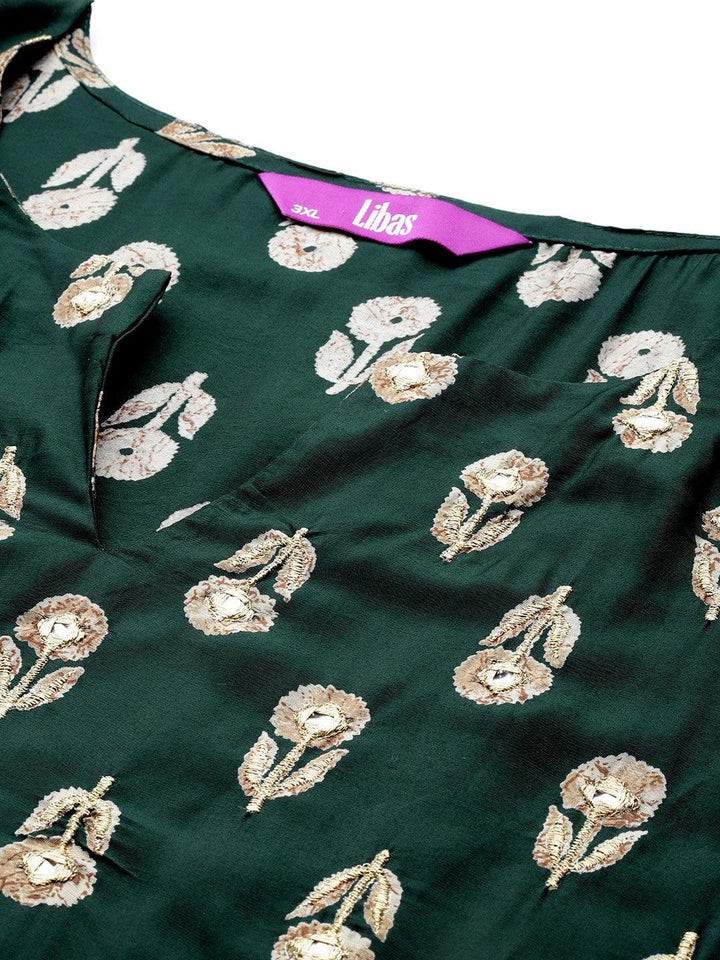 Plus Size Green Printed Silk Blend Straight Suit With Dupatta