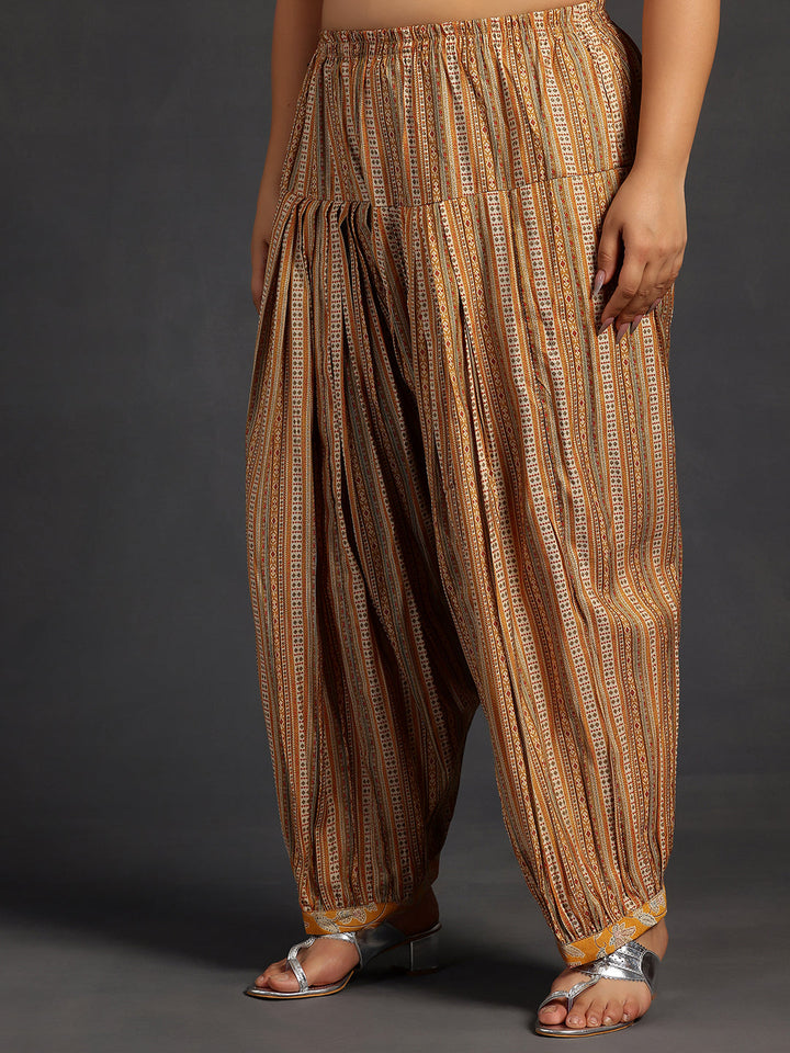 Plus Size Yellow Printed Silk Blend Straight Kurta Set