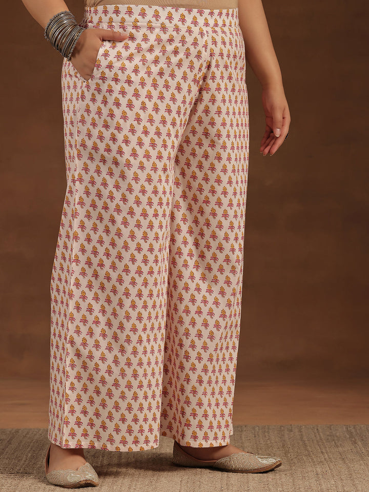 Plus Size Pink Printed Cotton Straight Suit With Dupatta