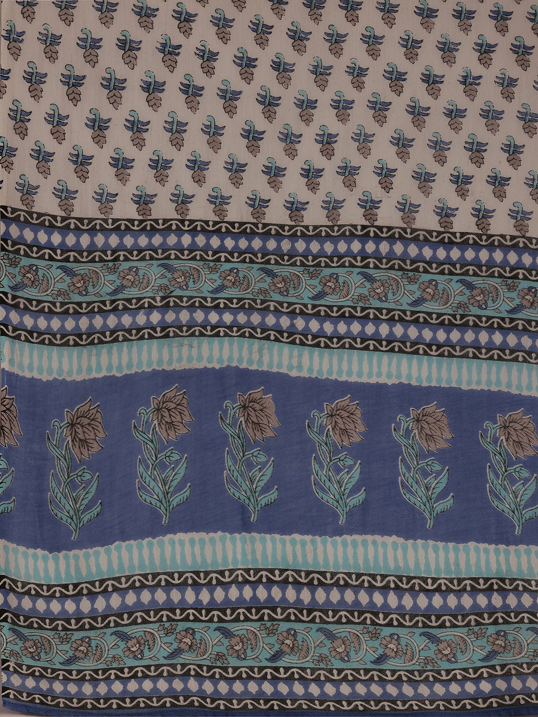 Plus Size Blue Printed Cotton Straight Suit With Dupatta