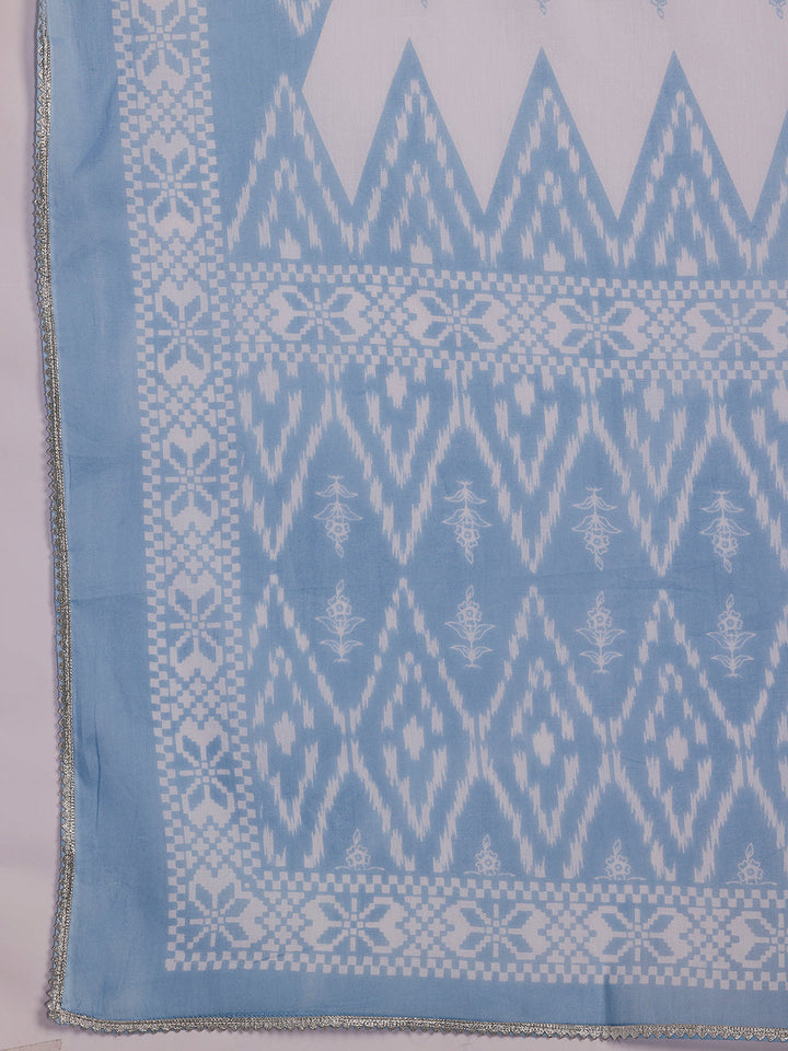 Plus Size White Printed Cotton Straight Suit With Dupatta