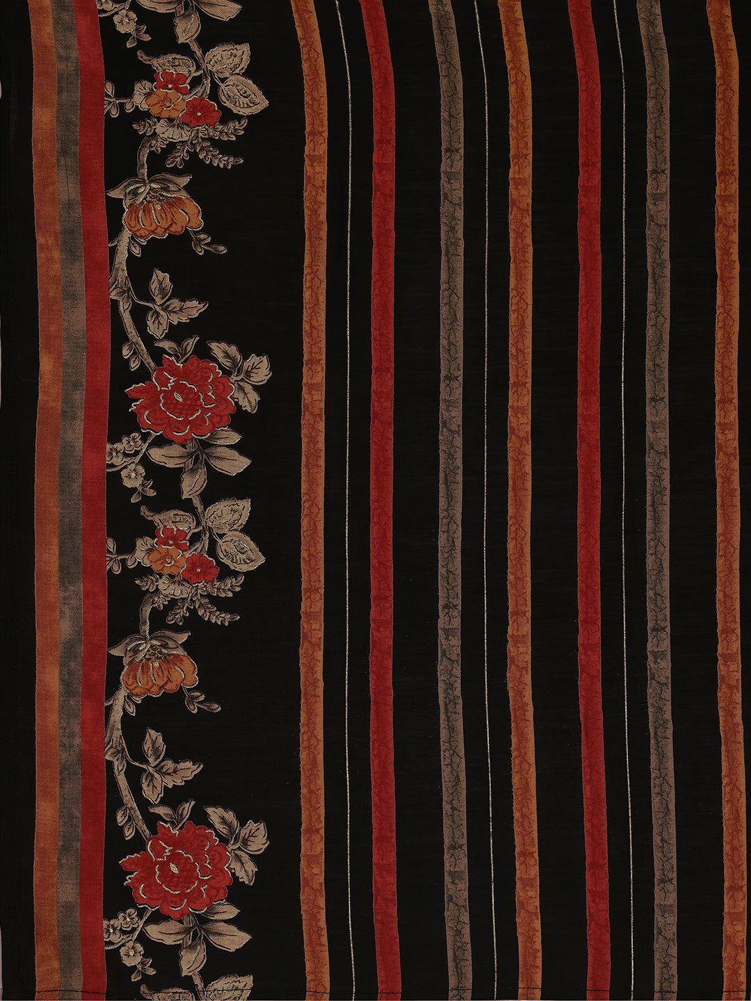 Plus Size Black Printed Silk Blend Straight Suit With Dupatta