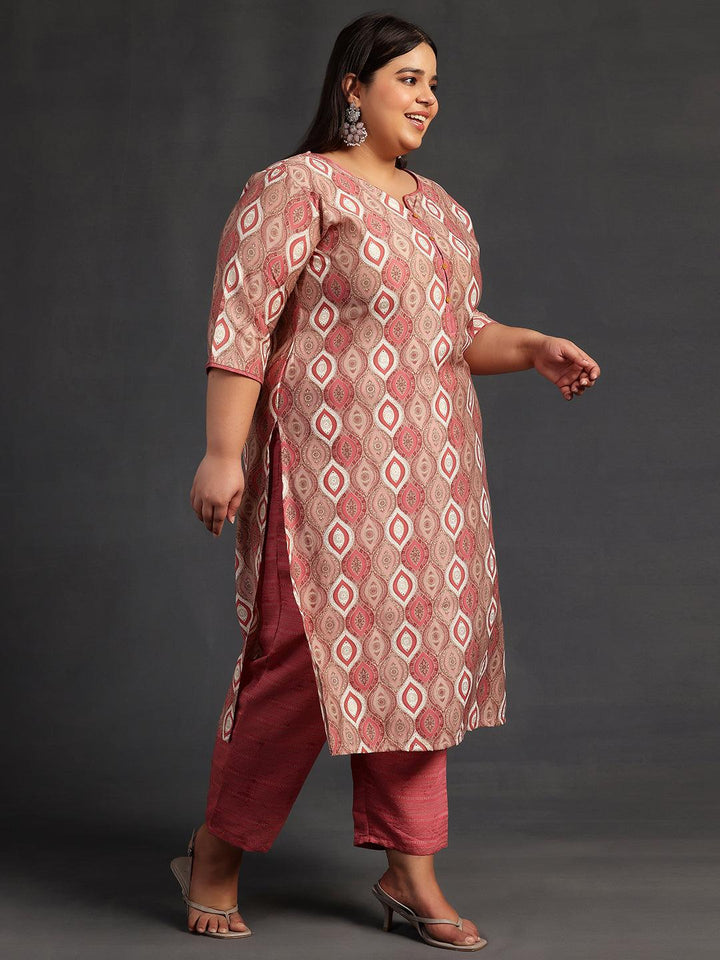 Plus Size Mauve Printed Silk Blend Straight Suit With Dupatta