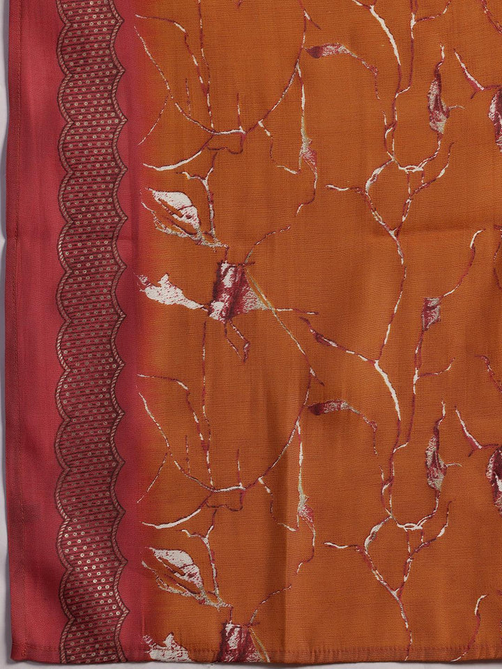 Plus Size Mauve Printed Silk Blend Straight Suit With Dupatta
