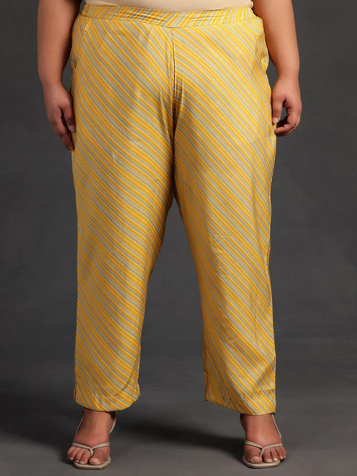 Plus Size Yellow Printed Silk Blend Straight Suit With Dupatta
