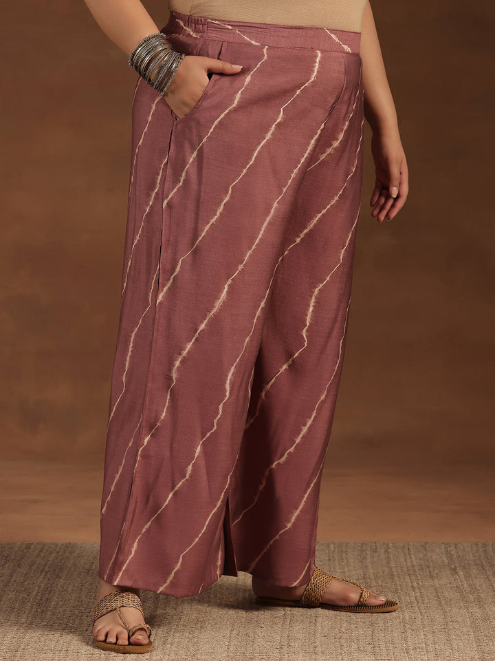 Plus Size Mauve Printed Silk Blend Straight Suit With Dupatta
