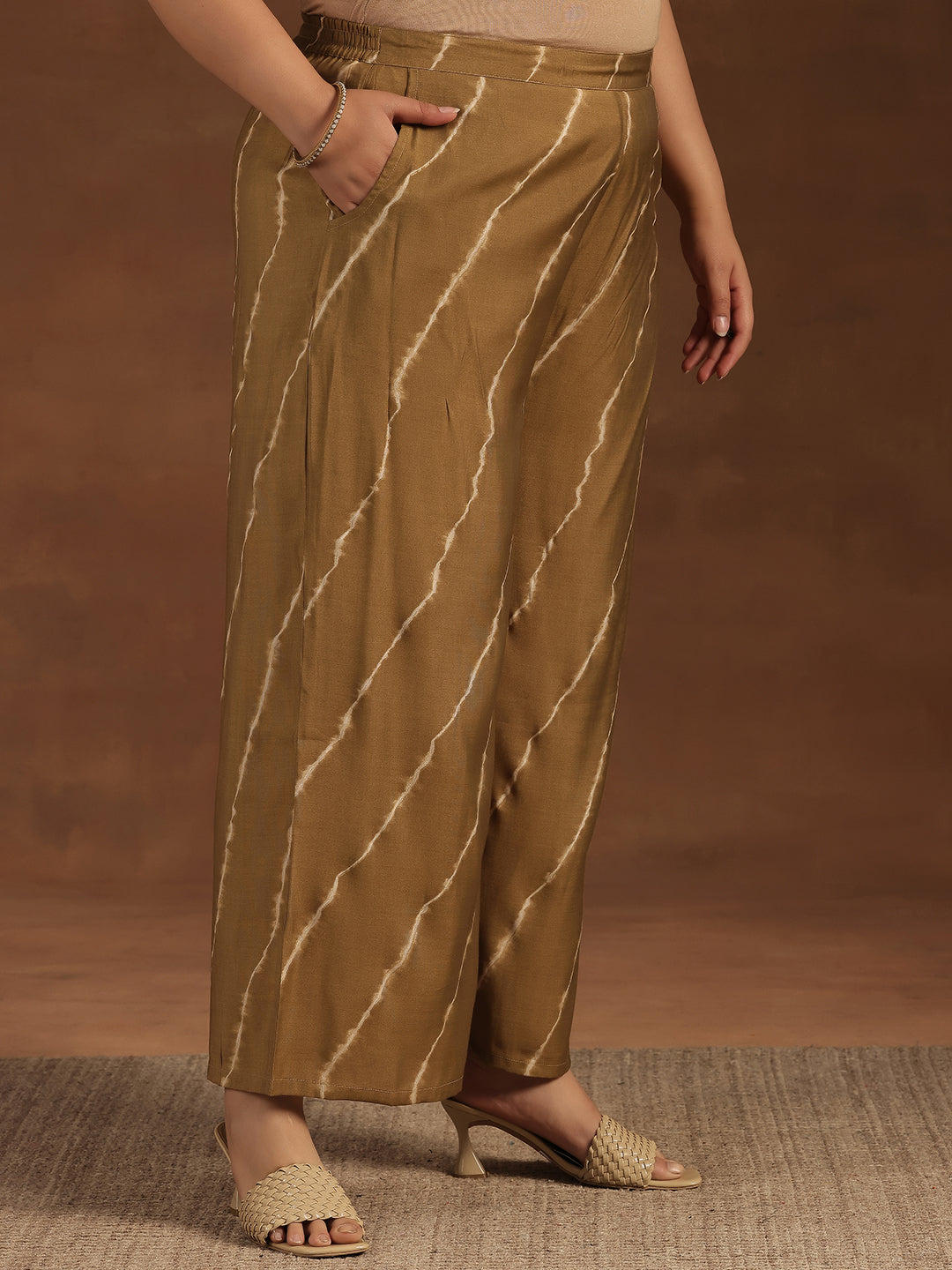 Plus Size Olive Printed Silk Blend Straight Suit With Dupatta