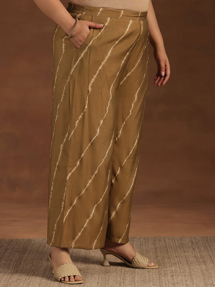 Plus Size Olive Printed Silk Blend Straight Suit With Dupatta
