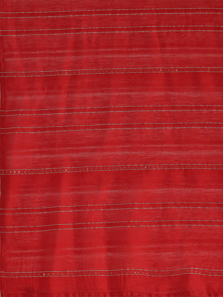 Plus Size Red Yoke Design Silk Blend Straight Suit With Dupatta