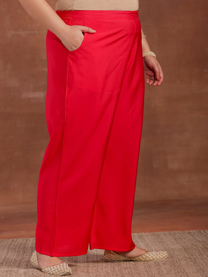Plus Size Pink Yoke Design Silk Blend Straight Suit With Dupatta