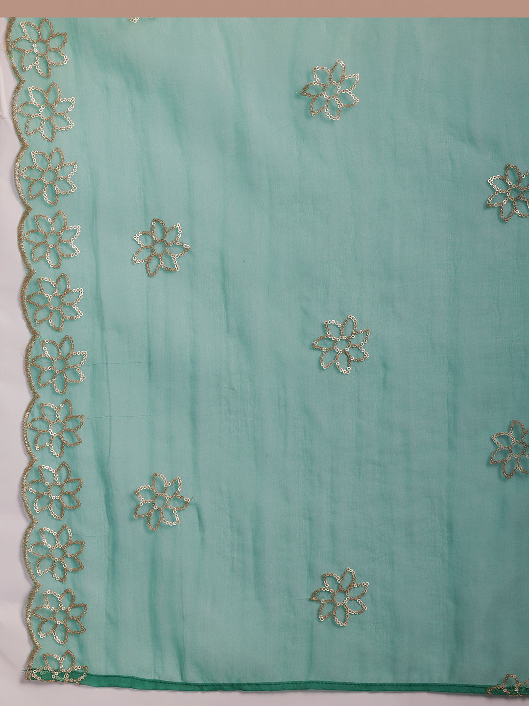 Plus Size Green Solid Silk Blend Straight Suit With Dupatta