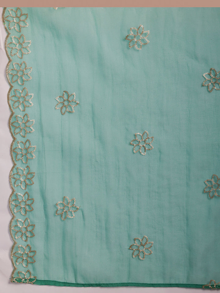 Plus Size Green Solid Silk Blend Straight Suit With Dupatta