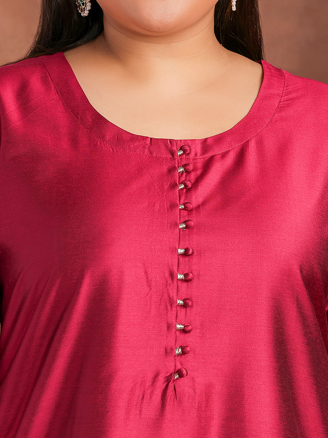 Plus Size Magenta Solid Silk Blend Straight Suit With Dupatta