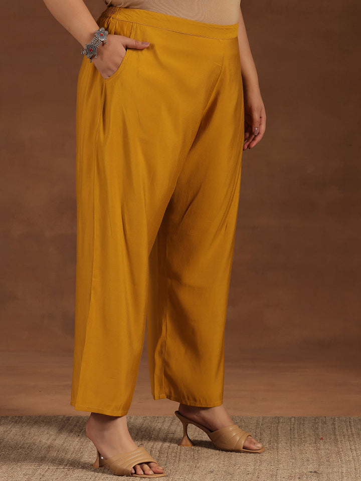 Plus Size Mustard Solid Silk Blend Straight Suit With Dupatta