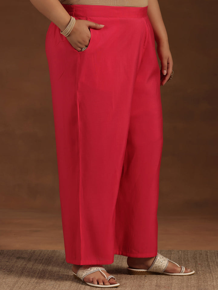 Plus Size Pink Solid Silk Blend Straight Suit With Dupatta