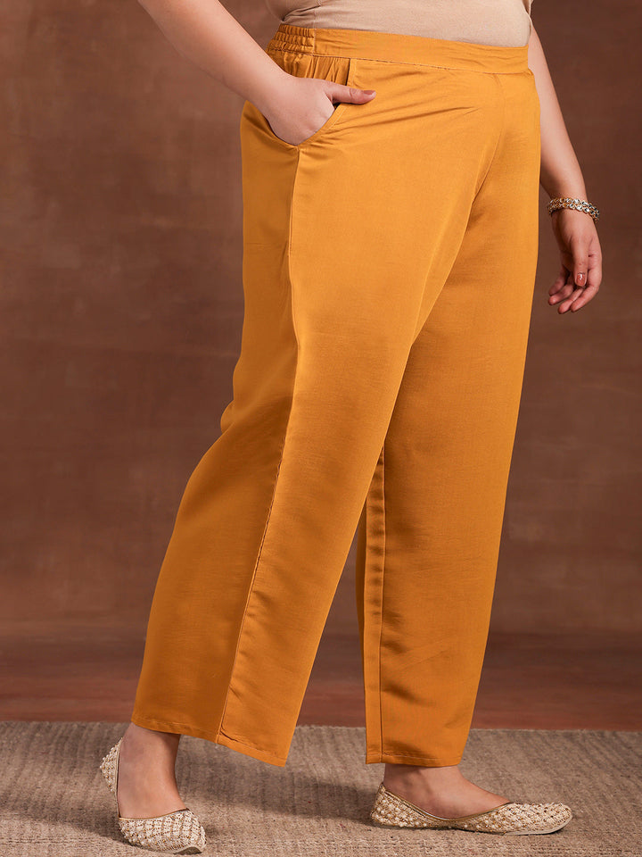 Plus Size Mustard Solid Silk Blend Straight Suit With Dupatta