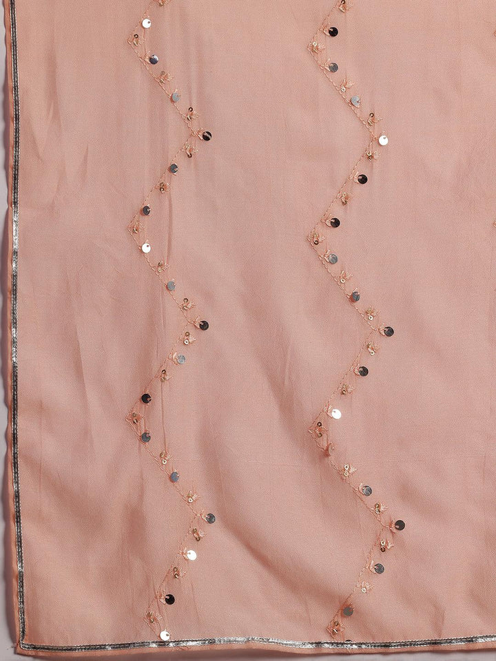 Plus Size Peach Yoke Design Silk Blend Straight Suit With Dupatta