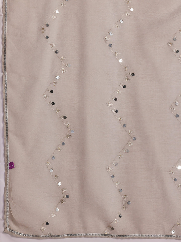 Plus Size Grey Yoke Design Silk Blend Straight Suit With Dupatta