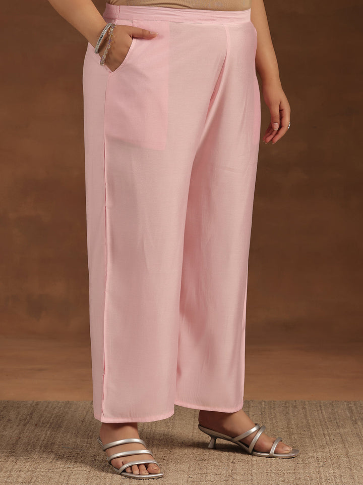 Plus Size Pink Yoke Design Silk Blend Straight Suit With Dupatta