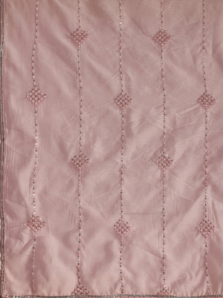 Plus Size Pink Yoke Design Silk Blend Straight Suit With Dupatta
