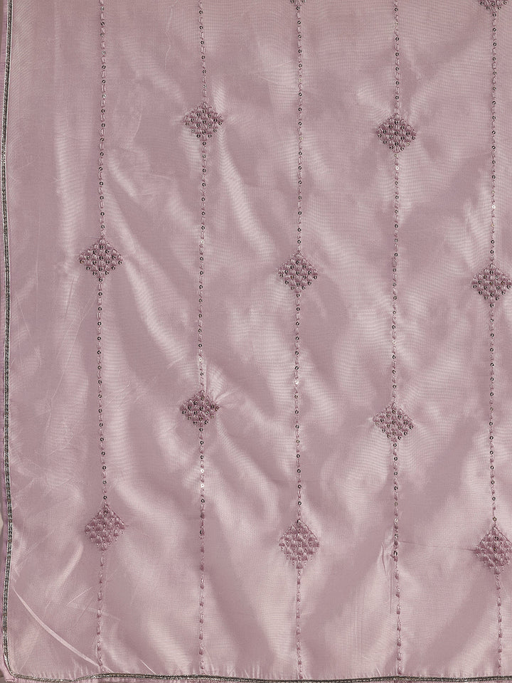 Plus Size Lavender Yoke Design Silk Blend Straight Suit With Dupatta
