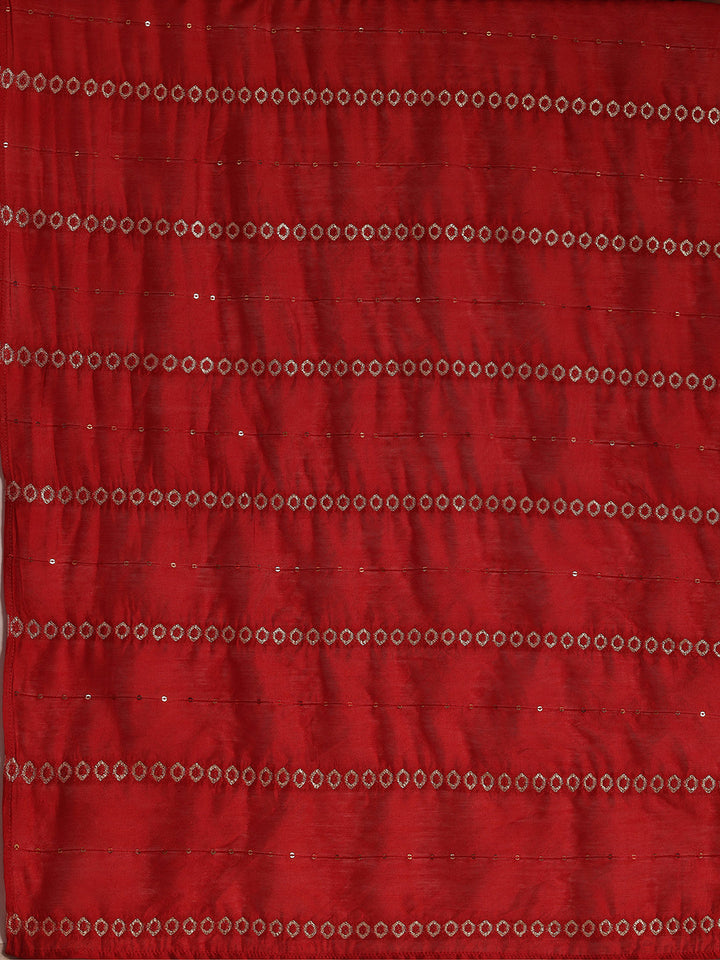 Plus Size Red Yoke Design Silk Blend Straight Suit With Dupatta