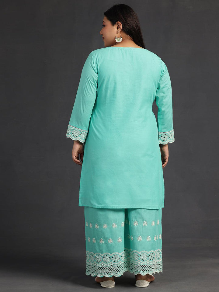 Plus Size Green Embroidered Cotton Co-Ords