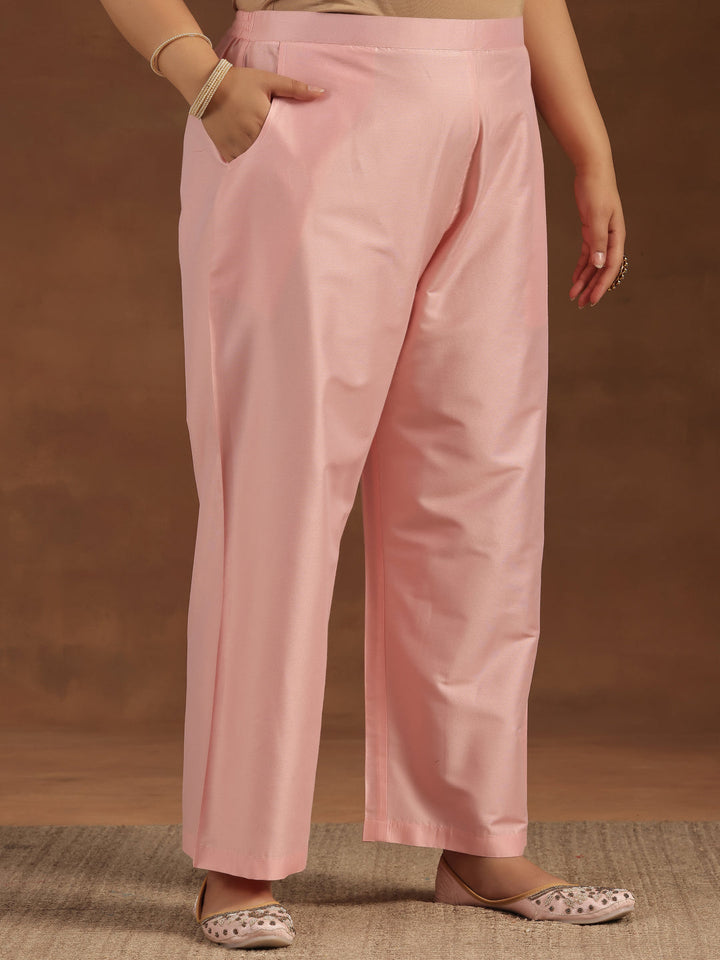 Plus Size Pink Embroidered Silk Blend Straight Suit With Dupatta
