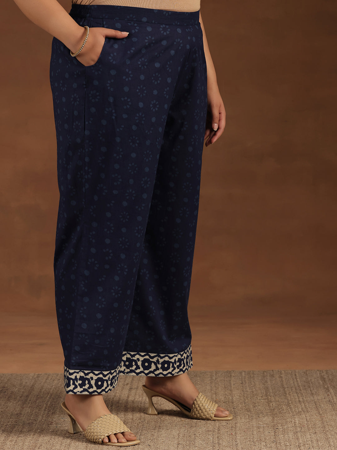 Plus Size Blue Printed Cotton Straight Suit With Dupatta