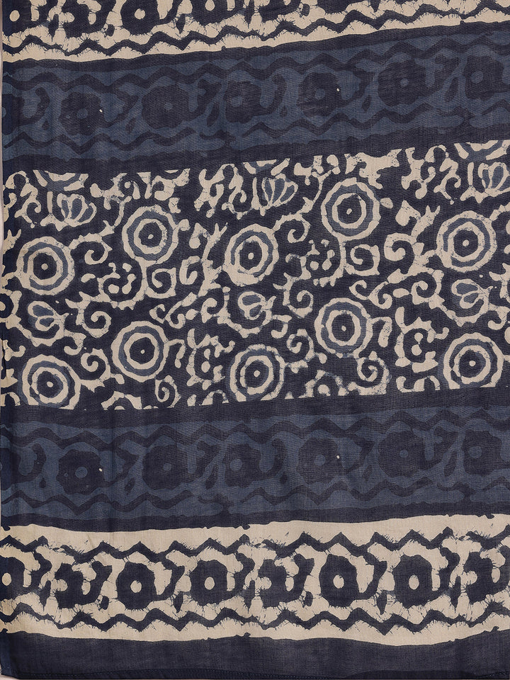 Plus Size Blue Printed Cotton Straight Suit With Dupatta