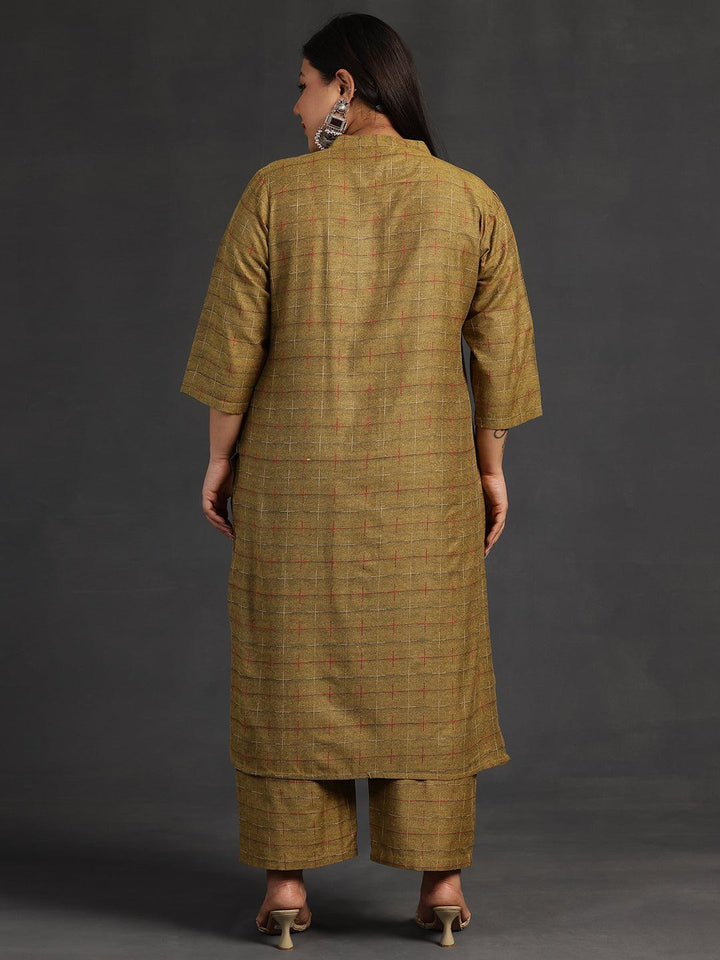 Plus Size Mustard Self Design Cotton Straight Kurta Set
