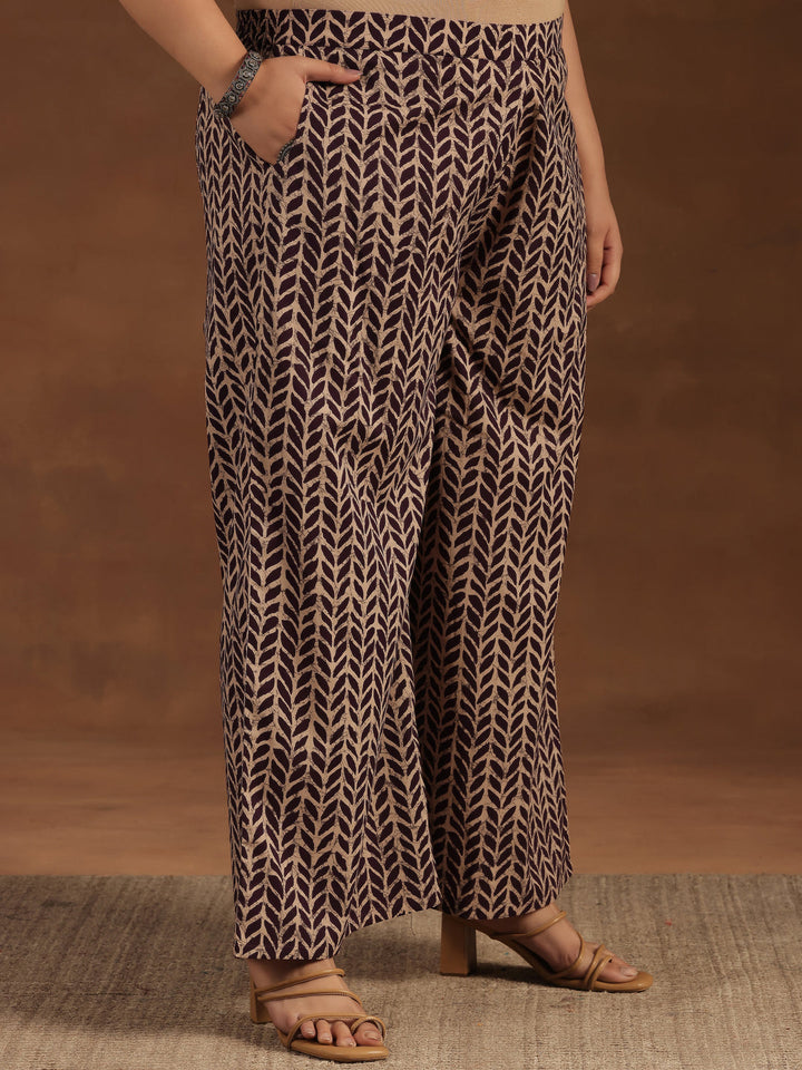 Plus Size Purple Printed Cotton Straight Kurta Set