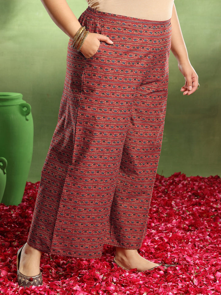 Plus Size Rust Printed Cotton Straight Suit With Dupatta