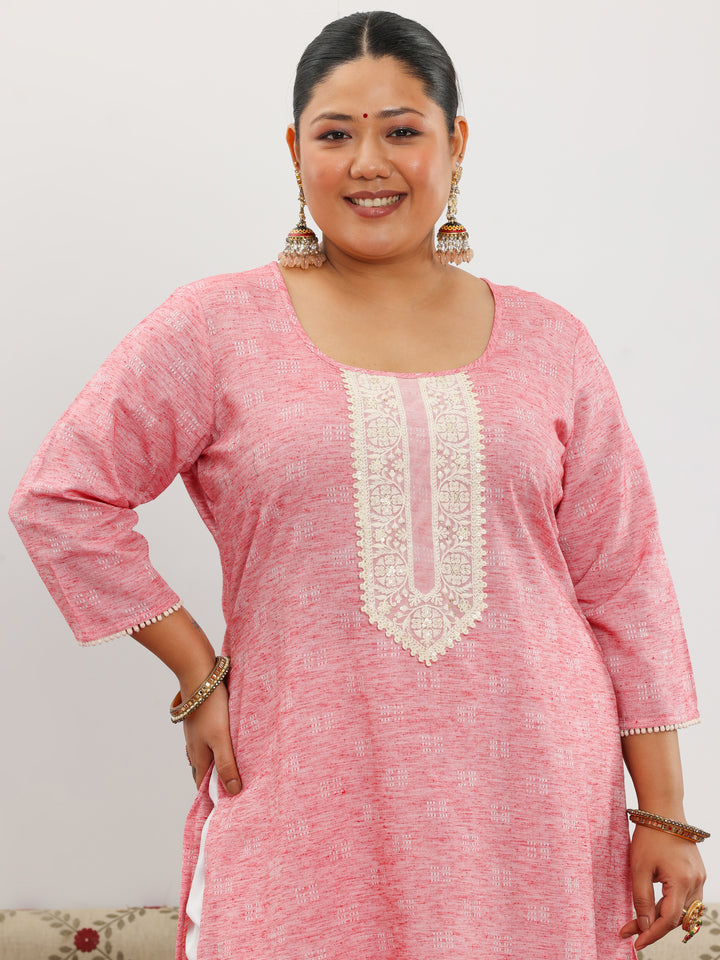 Plus Size Yoke Design Cotton Blend Straight Kurta Set