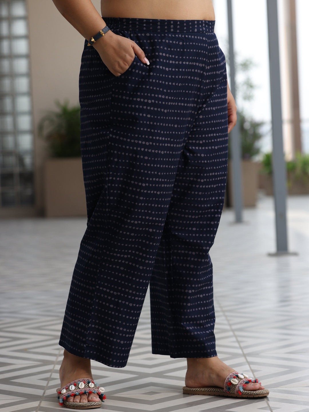 Plus Size Blue Printed Cotton Straight Suit With Dupatta