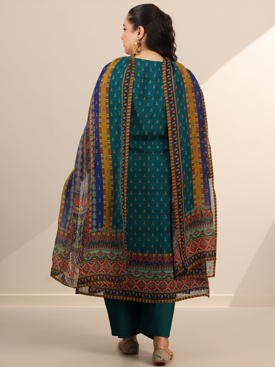 Plus Size Mutli Printed Organza Straight Suit Set With Dupatta