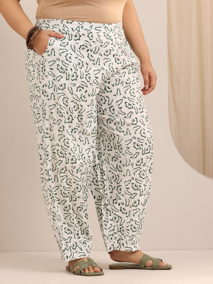 Plus Size Green Printed Cotton Straight Suit Set With Dupatta