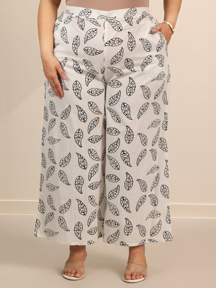 Plus Size Black Printed Cotton Straight Suit Set With Dupatta
