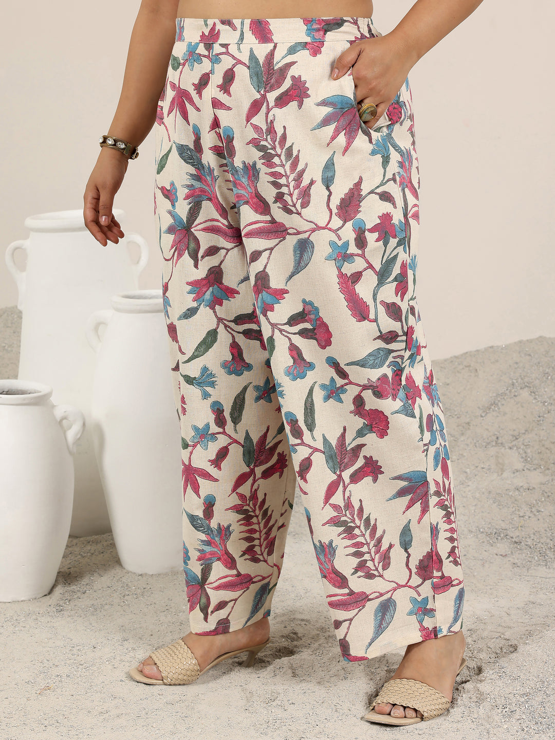 Plus Size Off White Printed Cotton Co-Ord Sets