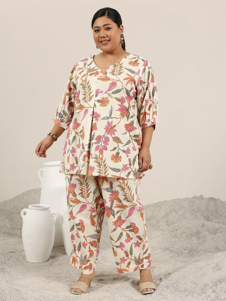 Plus Size Off White Printed Cotton Co-Ord Sets