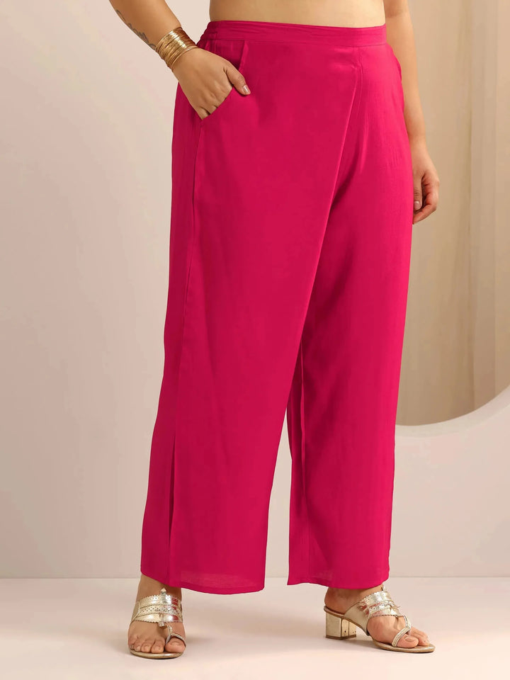 Plus Size Pink Printed Silk Blend Straight Suit Set With Dupatta