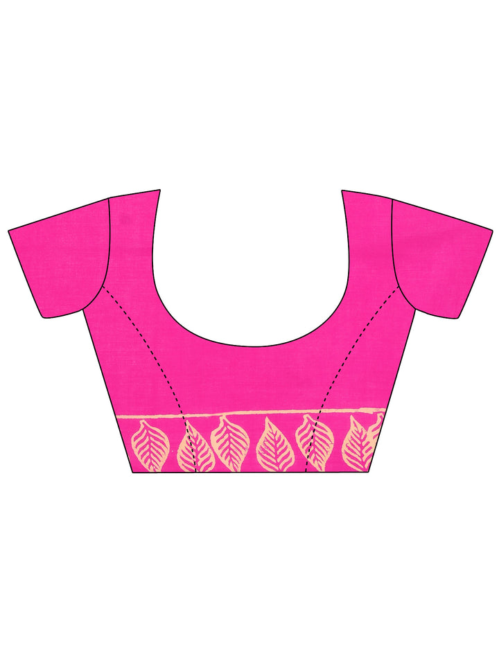 Pink Printed Cotton Saree With Unstitched Blouse