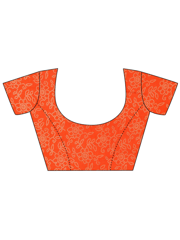 Orange Printed Cotton Saree With Unstitched Blouse
