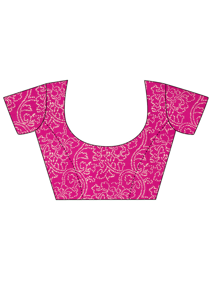 Pink Printed Cotton Saree With Unstitched Blouse