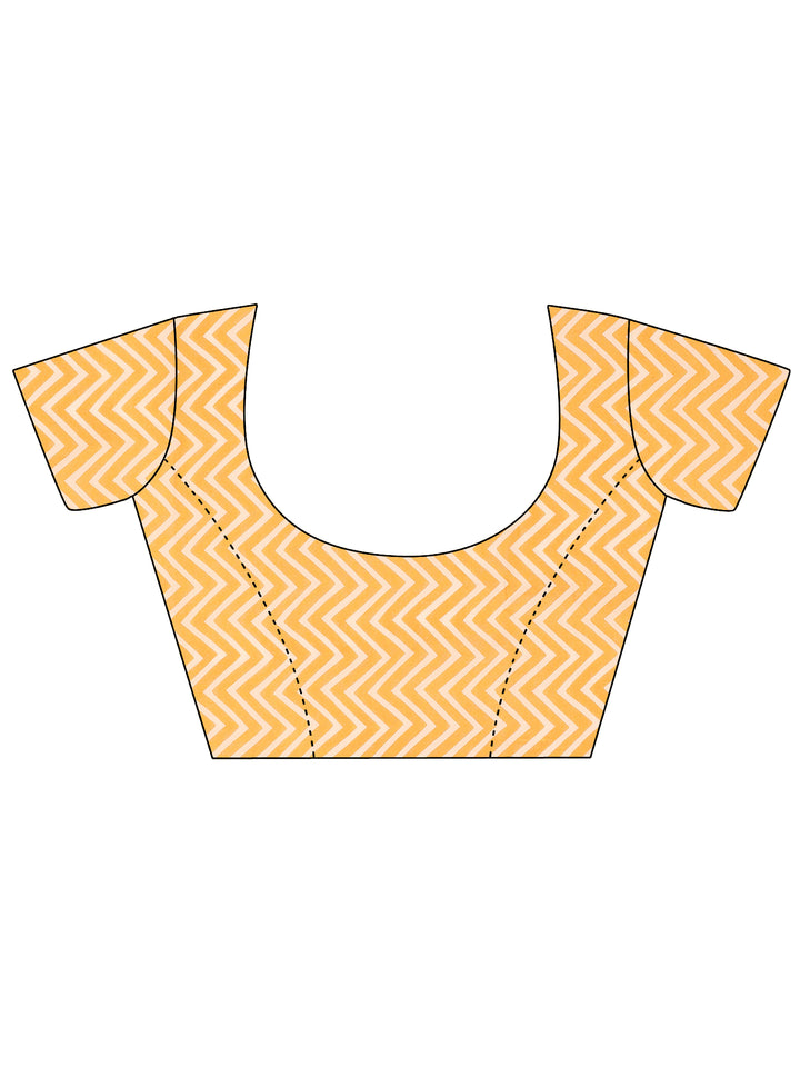 Mustard Printed Cotton Saree With Unstitched Blouse