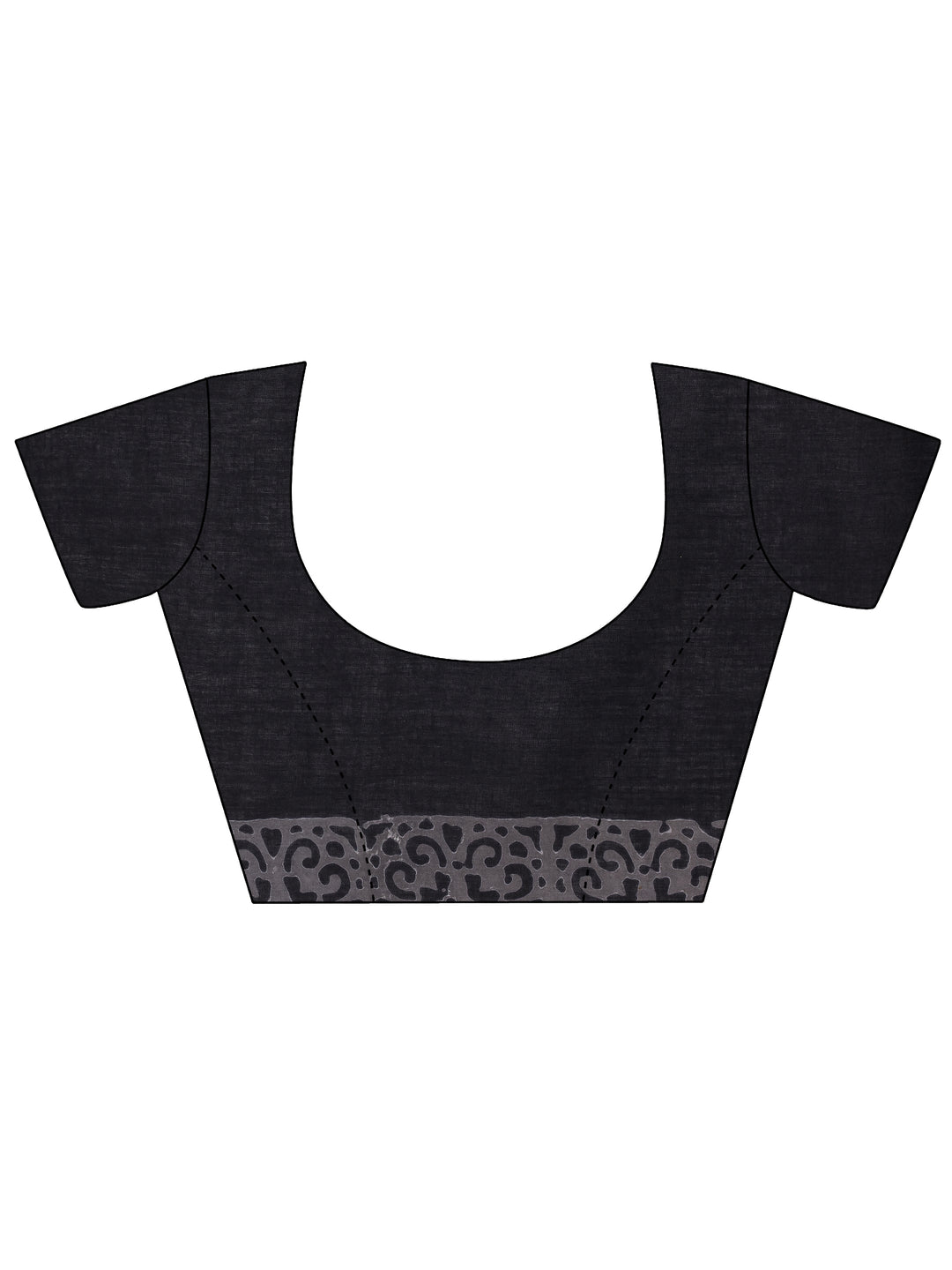 Black Printed Cotton Saree With Unstitched Blouse