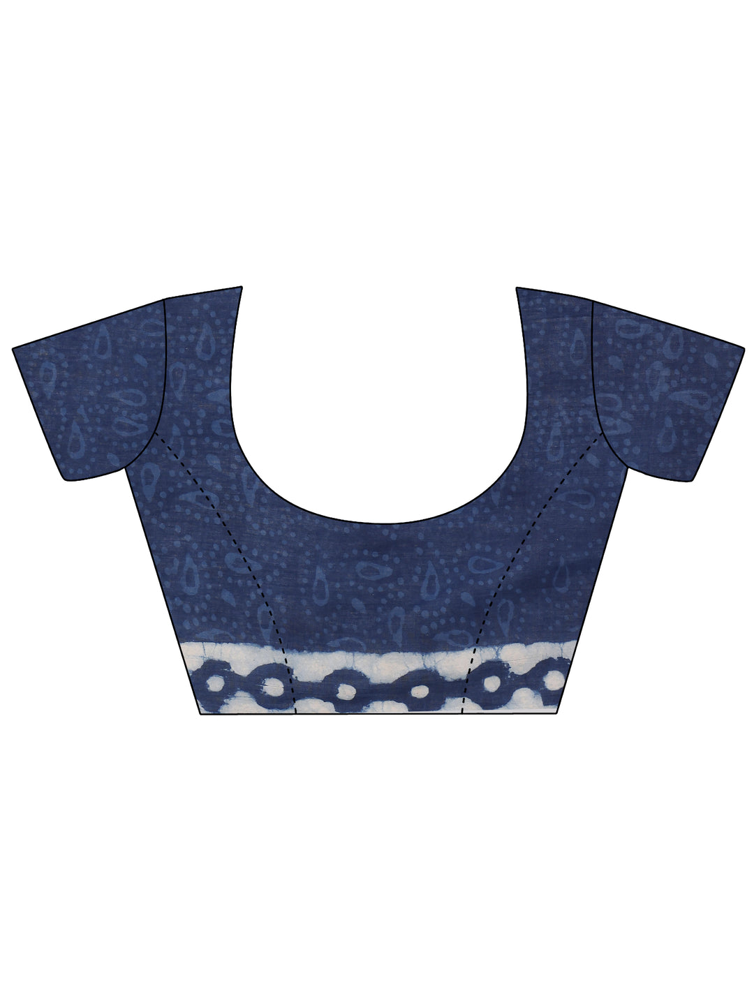 Indigo Printed Cotton Saree With Unstitched Blouse Piece