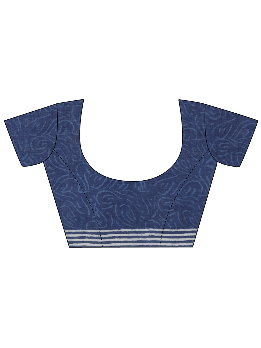 Indigo Printed Cotton Saree With Unstitched Blouse Piece