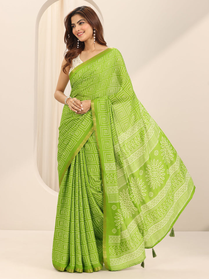 Light Green Printed Georgette Saree With Unstitched Blouse Piece