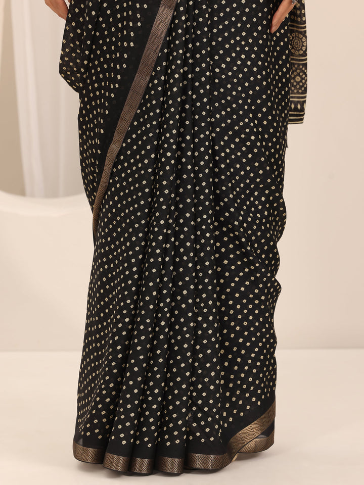 Black Printed Georgette Saree With Unstitched Blouse Piece